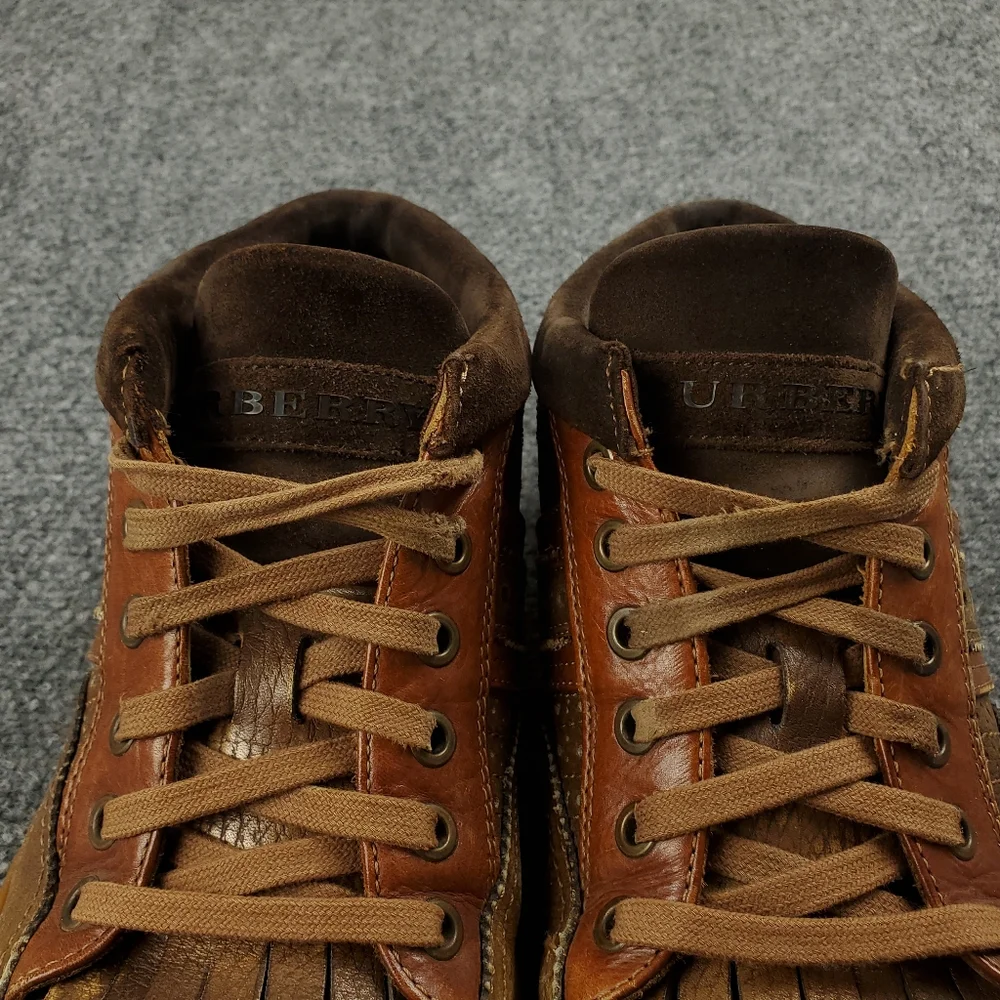 Burberry Leather Sneakers Mens 44 10.5 Cognac Brown Vintage Y2K Preppy Two Tone - Picture 8 of 16